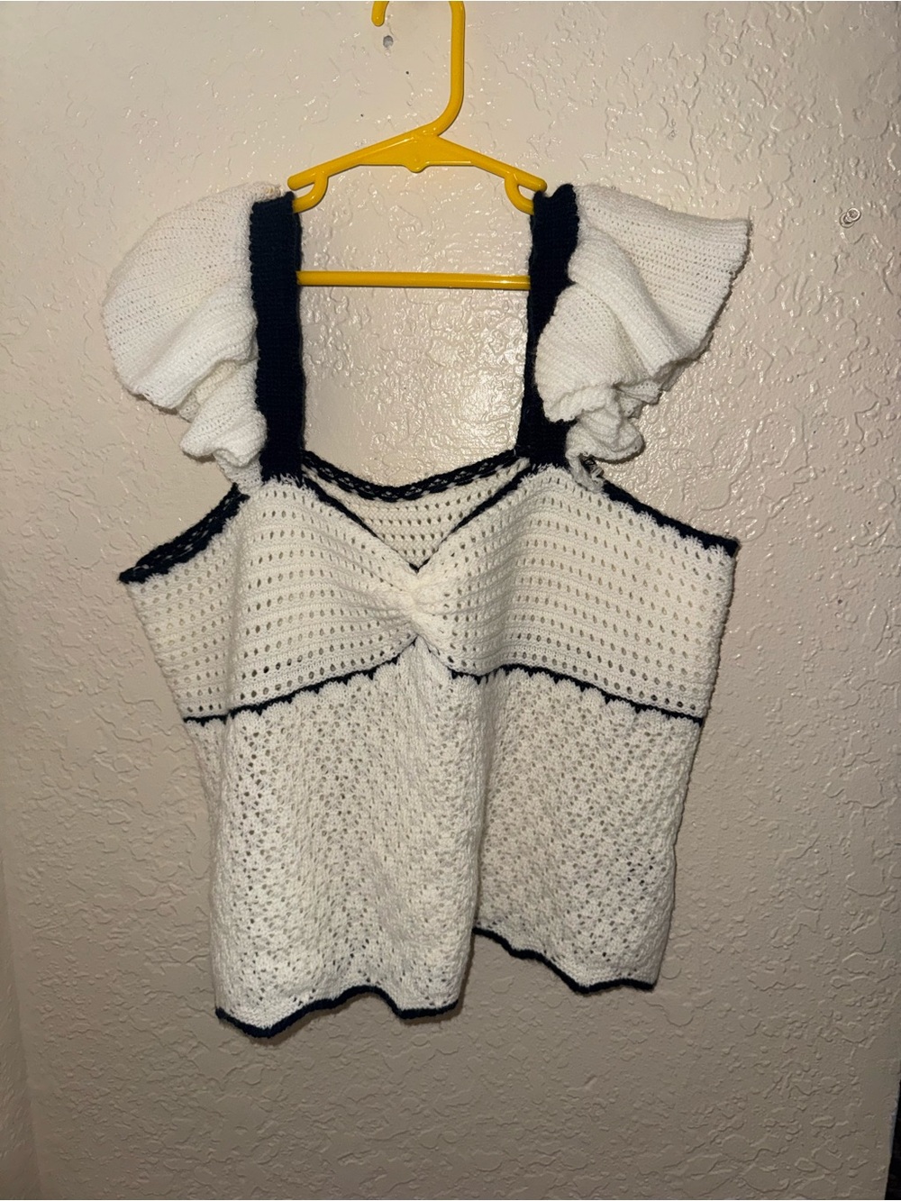 SHEIN White Crochet Tank with Black Trim